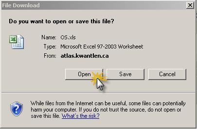 A window will pop up providing the option to Open or Save