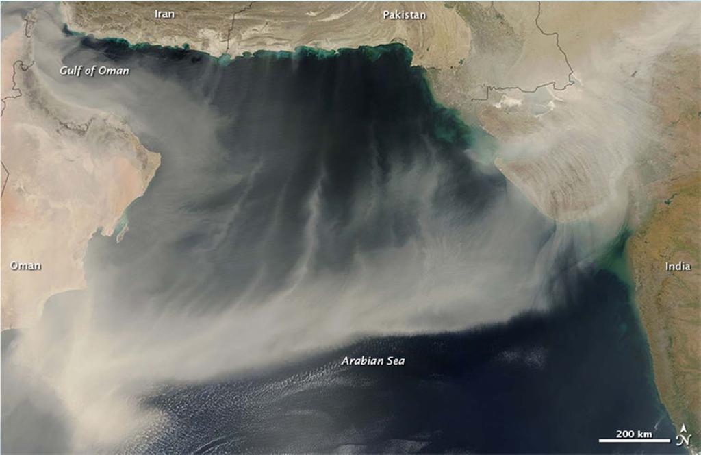 Long-range transport of Dust from Middle East over Indian Region is observed frequently.