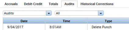 Viewing the Audits If you accidentally delete a punch that was correct, you can view the audit history to find the time of the punch and add it back to the timecard. 1.