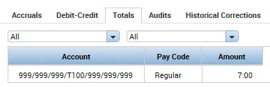 The Totals and Schedule Box Viewing Totals You can Show More Content from the bottom of the window to see a breakdown of the Associate s total hours by Account, Pay Code, and Amount.