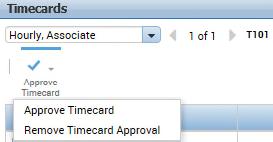 From the Approve Timecard drop-down menu, select Approve Timecard. To remove the approval, select Remove Timecard Approval.