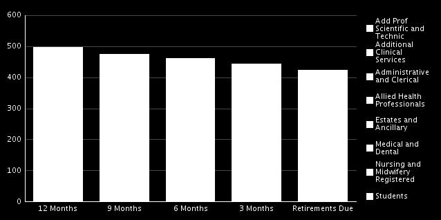 2.5 RETIREMENTS DUE The table below shows the number and staff group of current staff that are reaching retirement age (60+).