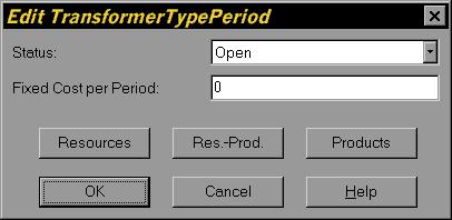Facility Type Edit Window Transformer-Type-Period Edit
