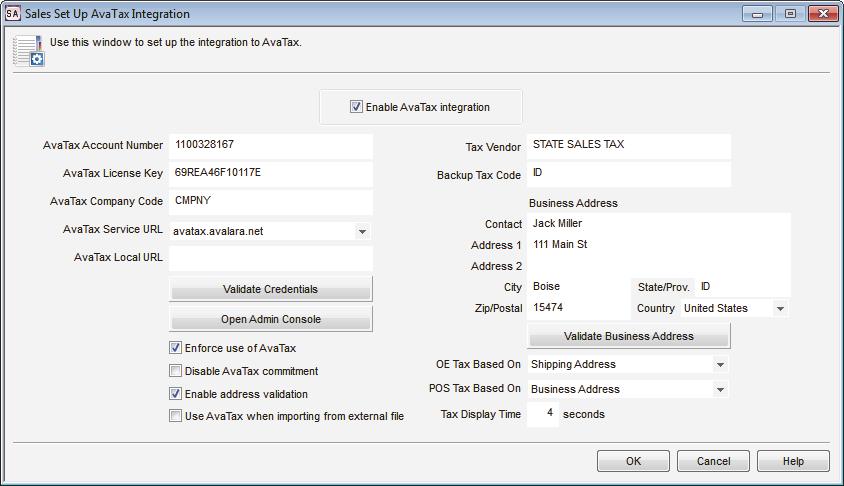 Figure 5: Sales Set Up AvaTax Integration 2 Select the Enable AvaTax integration check box.