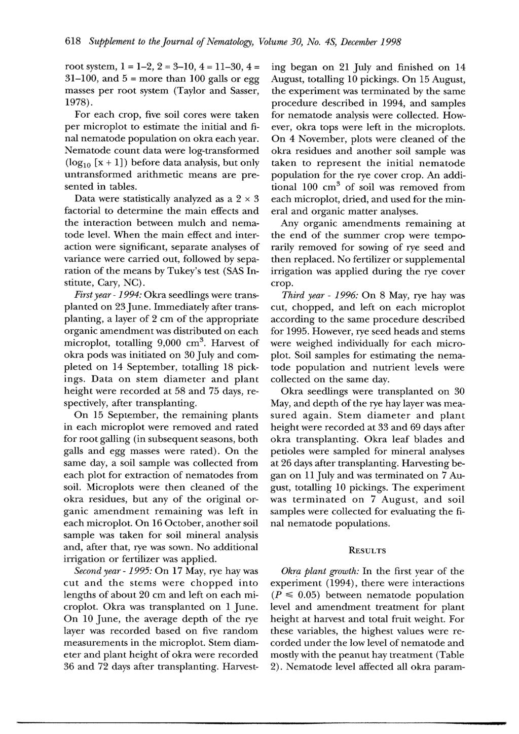 618 Supplement to the Journal of Nematology, Volume 30, No.
