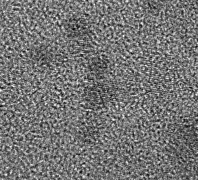 (A) As-coated amorphous TiO 2 film on SiN membrane prior to electron beam illumination.