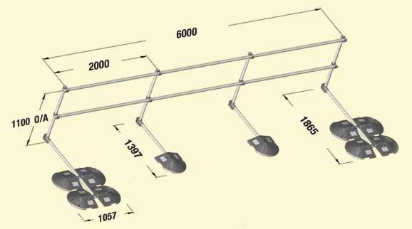 Where a parapet (minimum height 150mm) is in place which can help to absorb some of the force applied against the rail the following configuration can be used. The bay lengths are 2.