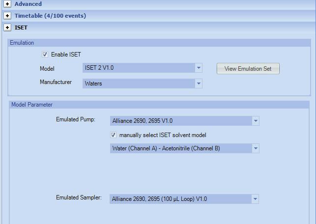 In the ISET parameter screen of the 129 Infinity Binary LC, enter the following parameter to select the instrument to be emulated, see Figure 1.