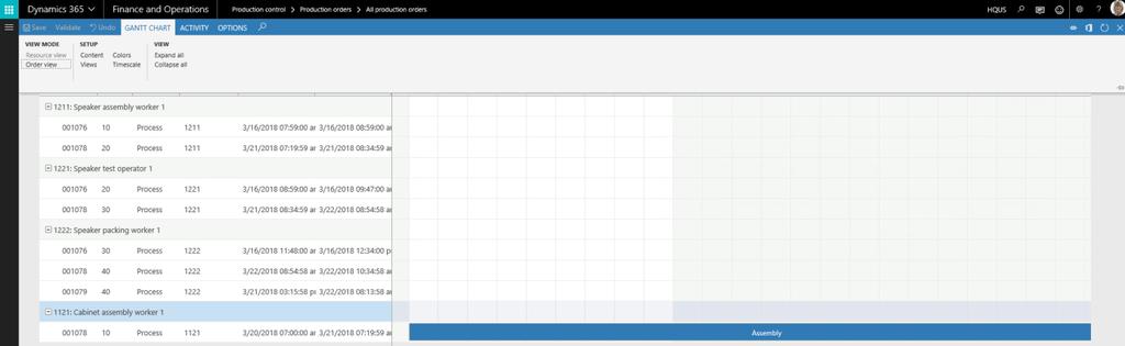 15 On the Action Pane, on the Gantt chart tab, in the View mode group, select Order view to view