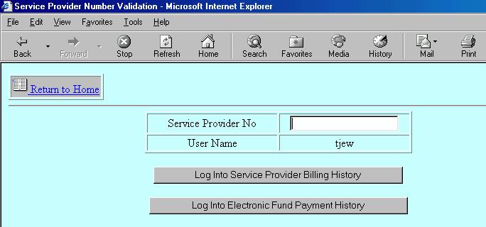 Billing/Payment History (Cont.) Once the Billing/Payment History is selected, this screen will appear.