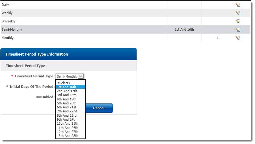 In Monthly Timesheet Period, TimeLive allows user to set month start date according to