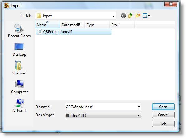 ..] Select your exported IIF File