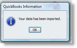 Quickbooks will show completed messaged after import.