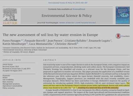 Mean soil loss in EU: 2.46 t/ha annually 12.