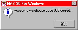 Prompts are available for entering User IDs or User Groups. If you chose to include all User IDs in Setup, all IDs you enter will be allowed access to the Warehouse Code.