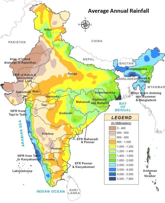 Central Water Commission Spatial Variation of Rainfall 4 Rainfall in mm Average 1,170 Max. 11,000 Min.