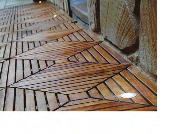 Fitting Lights Sakkho wood tiles can be fitted with all sorts of low voltage LED lights: eiling lights Down lights Step lights Deck lights