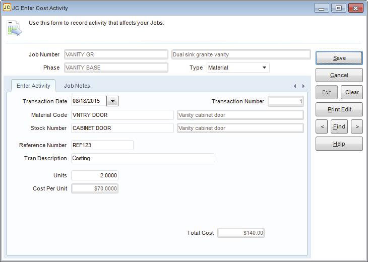 Entering Cost Activity You should only enter cost in this window if you do not track actual costs with Accounts Payable, Purchase Order, or Payroll.