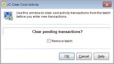 Figure 25: JC Clear Cost Activity Generating Purchase Orders If Job Cost is integrated to Purchase Order, use this window to generate purchase orders for items you need on your jobs.