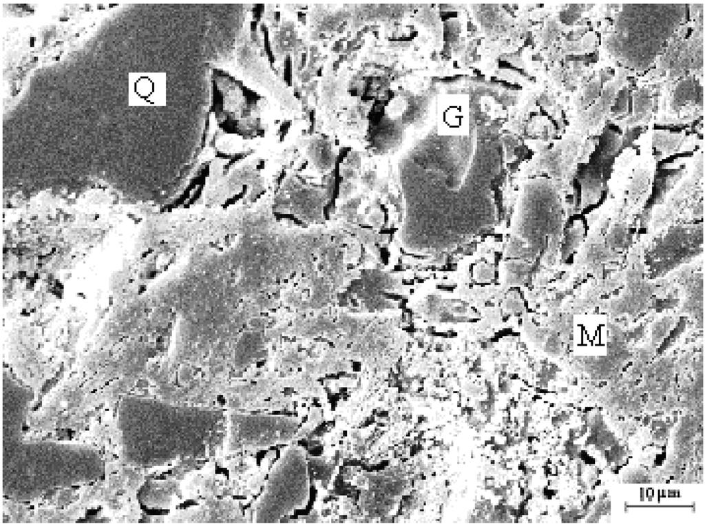An investigation of the effect of alkaline oxides on porcelain tiles using factorial design 639 Fig. 6. SE image of sample with 5 code. Fig. 8. SE image of sample with 7 