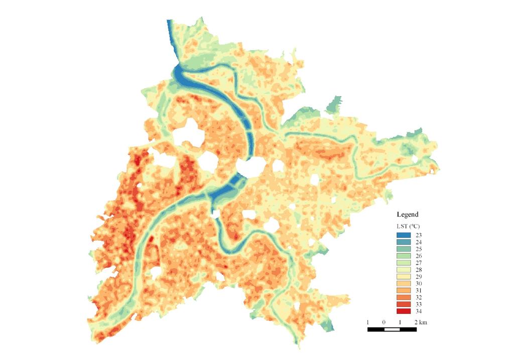 Geography Urban planning and heat in Taipei Averaged land surface temperature from multiple hot days. 6 April 2015 (spring); 29 July 2016 (summer); 16 November 2015 (autumn).