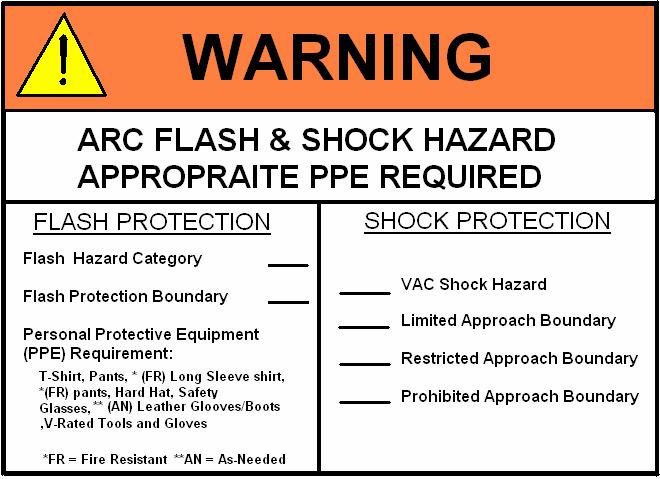 208V PANEL LABEL BELOW ARC FLASH & SHOCK HAZARD APPROPRIATE PPE REQUIRED (PER.