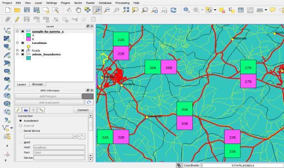 Figure 2: GIS Survey Interface Showing Sampled Cells Figure 3: Sample Field with Positions for Crop