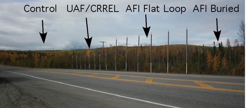 diameter of 65 mm are 12.8 m in length on the south side of the road and 14.0 m in length on the north side of the road.