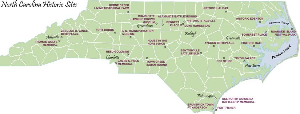 j. Heritage Resources FIGURE 4j-1. Location map of current NC State Historic Sites.