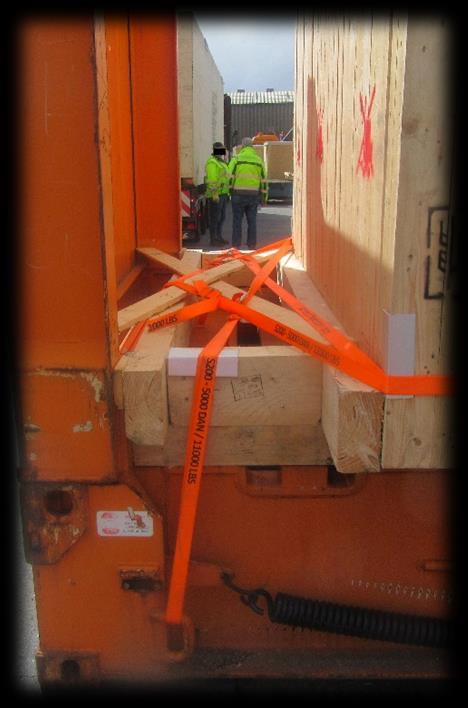 Securing Potential risks in connection with huge cargoes Insufficient clearance between cargo and end walls: Flat racks might turn and/ or tilt during loading due to: Improper trim (> 1-2 ) / and