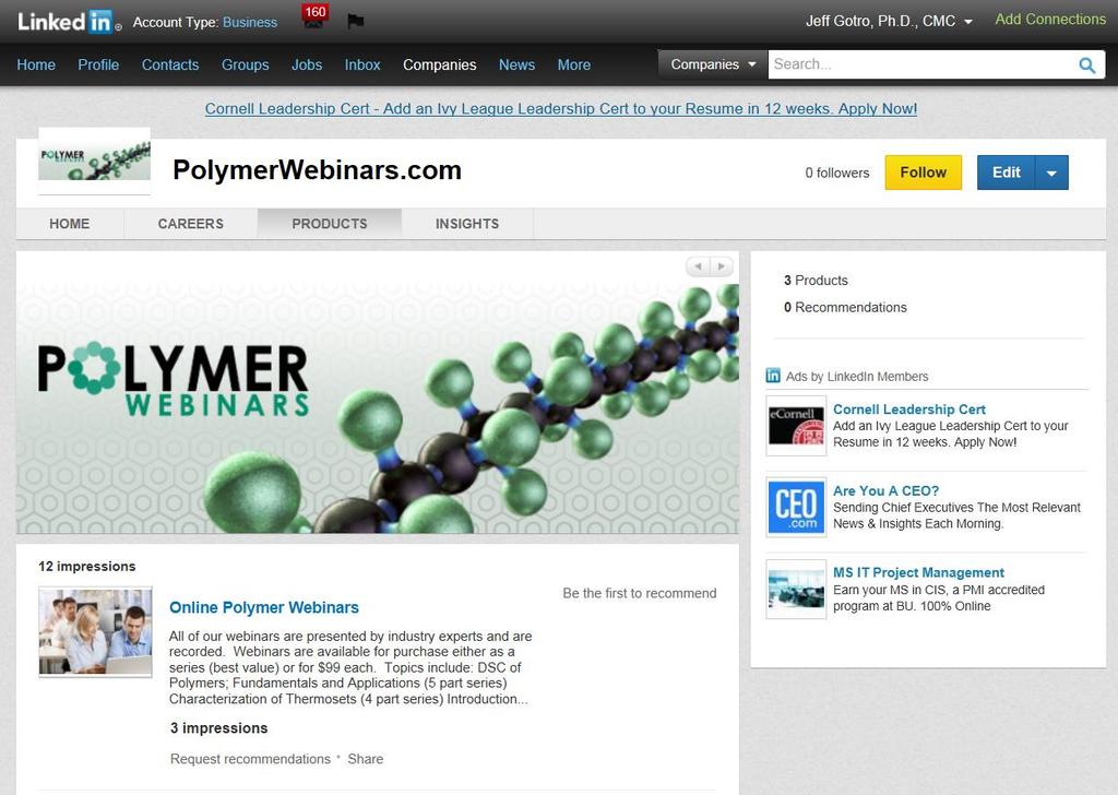 PolymerWebinars Products Page