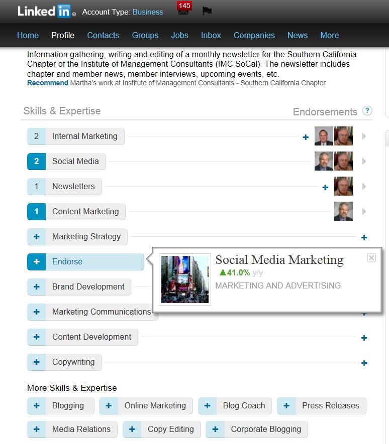 Endorsement Example Got to the profile of the person you want to endorse Used for your first level connections.