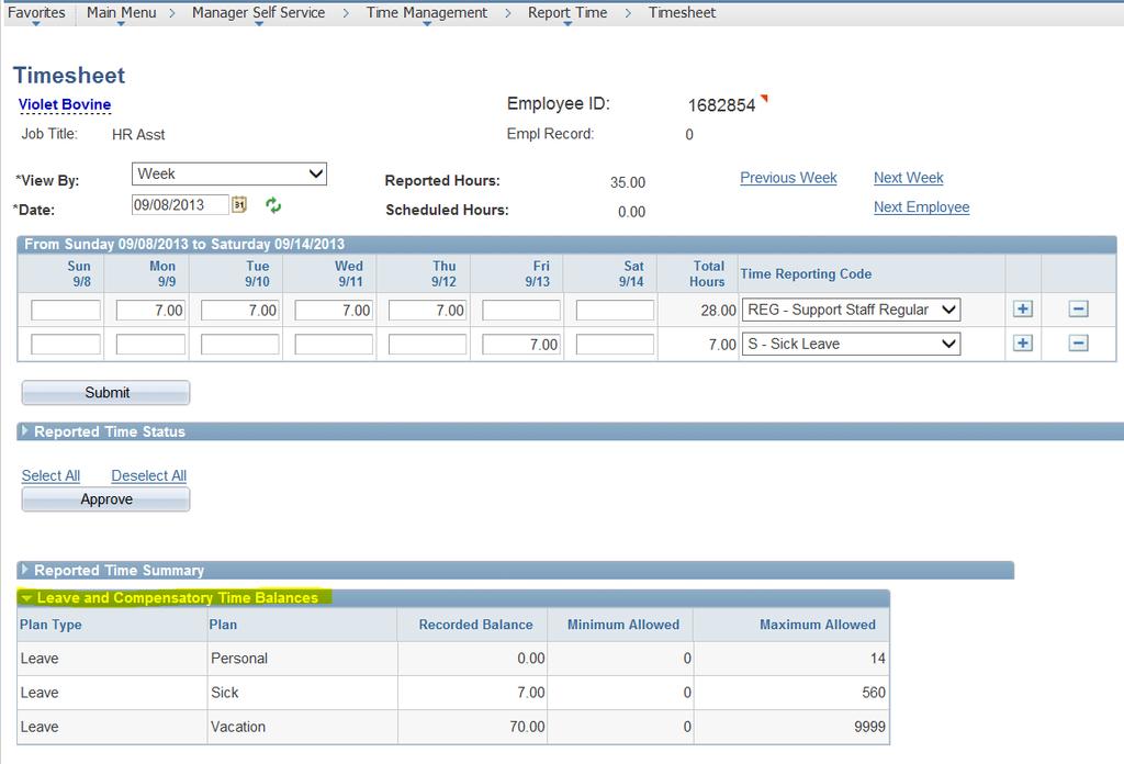 e. The Timesheet view for benefitted employees displays