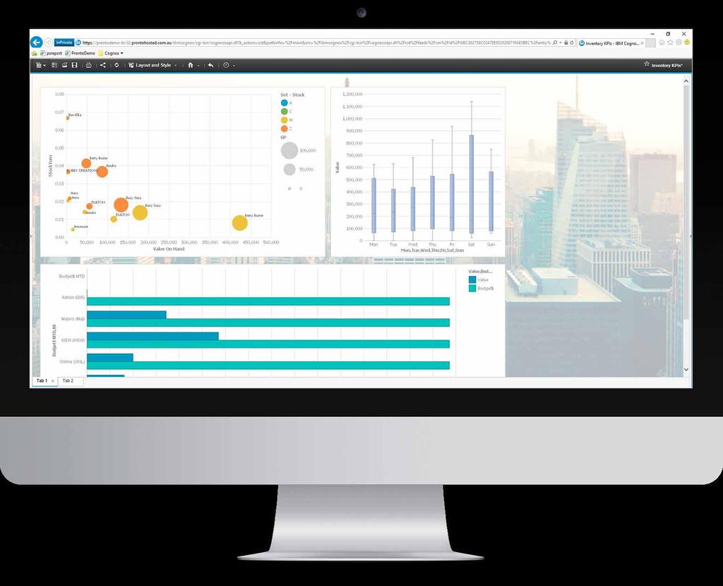 Applications The right tools for the job Pronto Xi Business Intelligence is fully integrated with IBM Cognos Analytics, offering an industry leading data management platform.