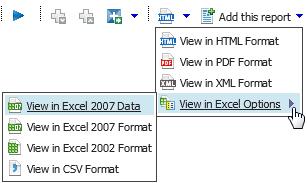 Understanding IBM Cognos Viewer When you view a report in IBM Cognos Viewer, there are many actions available in the Toolbar: Click the blue arrow to run the report again.