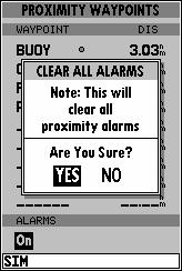 If a proximity alarm circle overlaps with an existing alarm circle, a Proximity Overlap message will appear each time the unit is turned on.