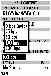 Select a NMEA sentence format and press T. 4. The baud rate will automatically be set to the appropriate speed.
