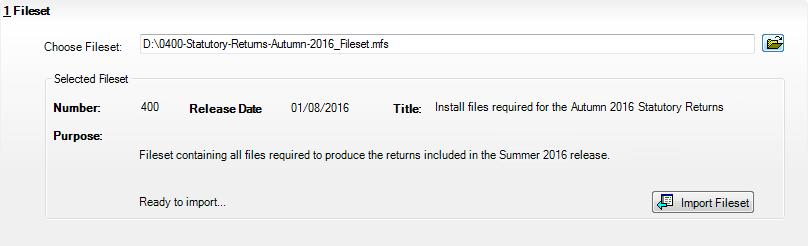 02 Importing Files and Definitions 6. Highlight the file then click the Open button. Alternatively, double-click the required MFS file to return to the Import Fileset page.