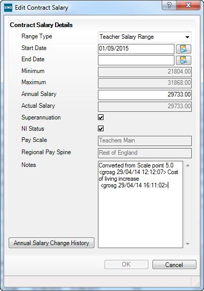 5. Click the New button adjacent to the Salary Records field or highlight an existing record and click the Open button to display the Add (or Edit) Contract Salary dialog. 6.