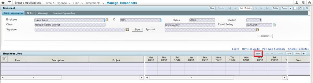 The system will automatically default to the timesheet period containing the