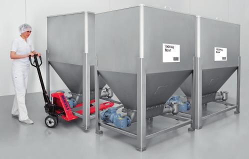 To ensure complete discharge, each container is equipped with a vibrator and a screw conveyor.