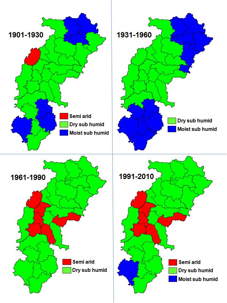 Chhattisgarh and Climate Vulnerability Climate Change in Chhattisgarh In number of districts, climate is becoming semi-arid In general the state is moving from a wet to dry climate.