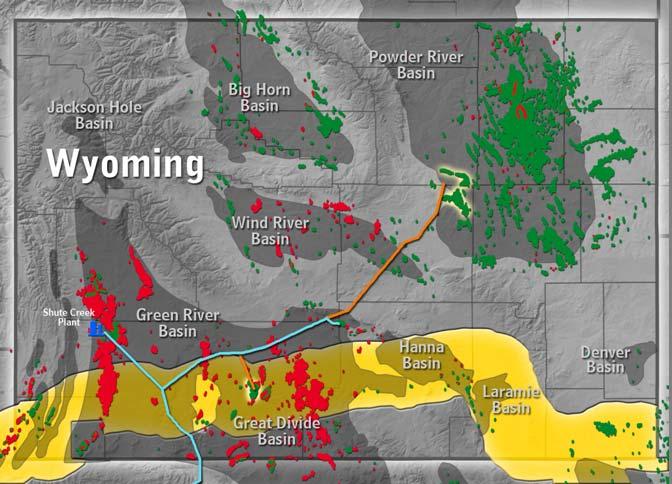 Anadarko s Wyoming EOR Assets Fields Monell Salt Creek Sussex Land Grant Gas Fields Oil Fields Third Party CO 2