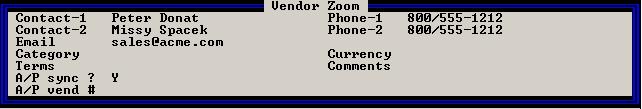 Purchasing: Using CounterPoint - Creating Purchase Orders 21 Zooming on a vendor Press F6 when an existing P.O.# is displayed to view the Vendor zoom window. Press: F5 To view notes for this vendor.