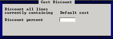 Purchasing: Using CounterPoint - Creating Purchase Orders 22 Entering a cost discount for the current line Press F1 at Unit cost on the line item entry screen, to access the cost option window.