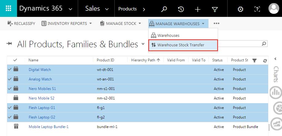 Warehouse Stock Transfer To transfer the stock of one warehouse into another click on Warehouse Stock Transfer button under MANAGE WAREHOUSES module in