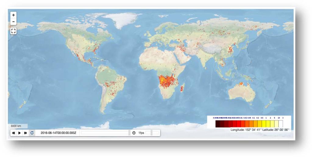 Figure 2: Fire activity detected on Earth on 14 June