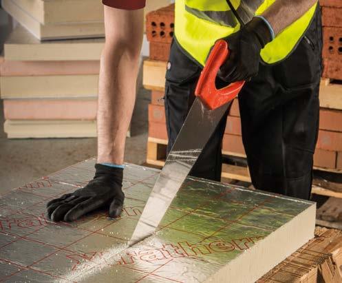 The insulation boards can be readily cut using a sharp knife or fine toothed saw.