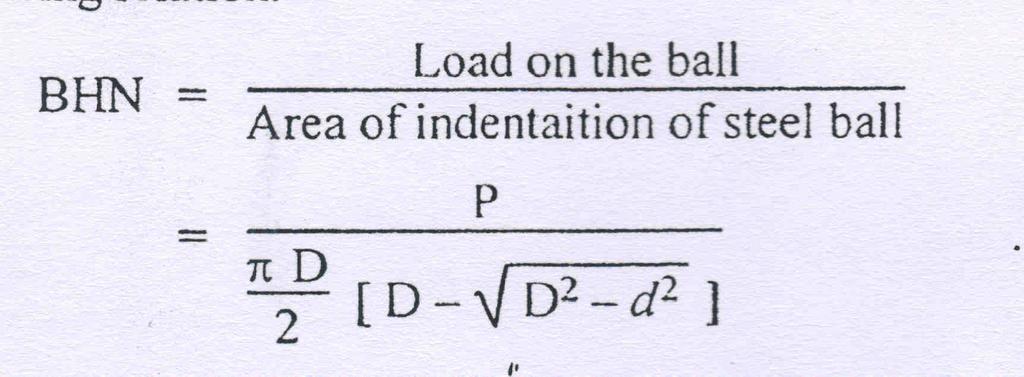 imposed load in kg D = the diameter of the spherical indenter in mm d