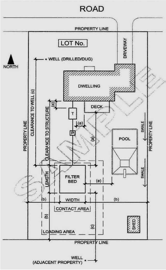 SAMPLE FILTER BED AS-BUILT PLAN NOTES: 1) ALL CONSTRUCTION TO COMPLY WITH THE ONTARIO BUILDING CODE 2) ALL DRAWINGS ARE TO BE TO SCALE 3) ALL DIMENSIONS, ETC.